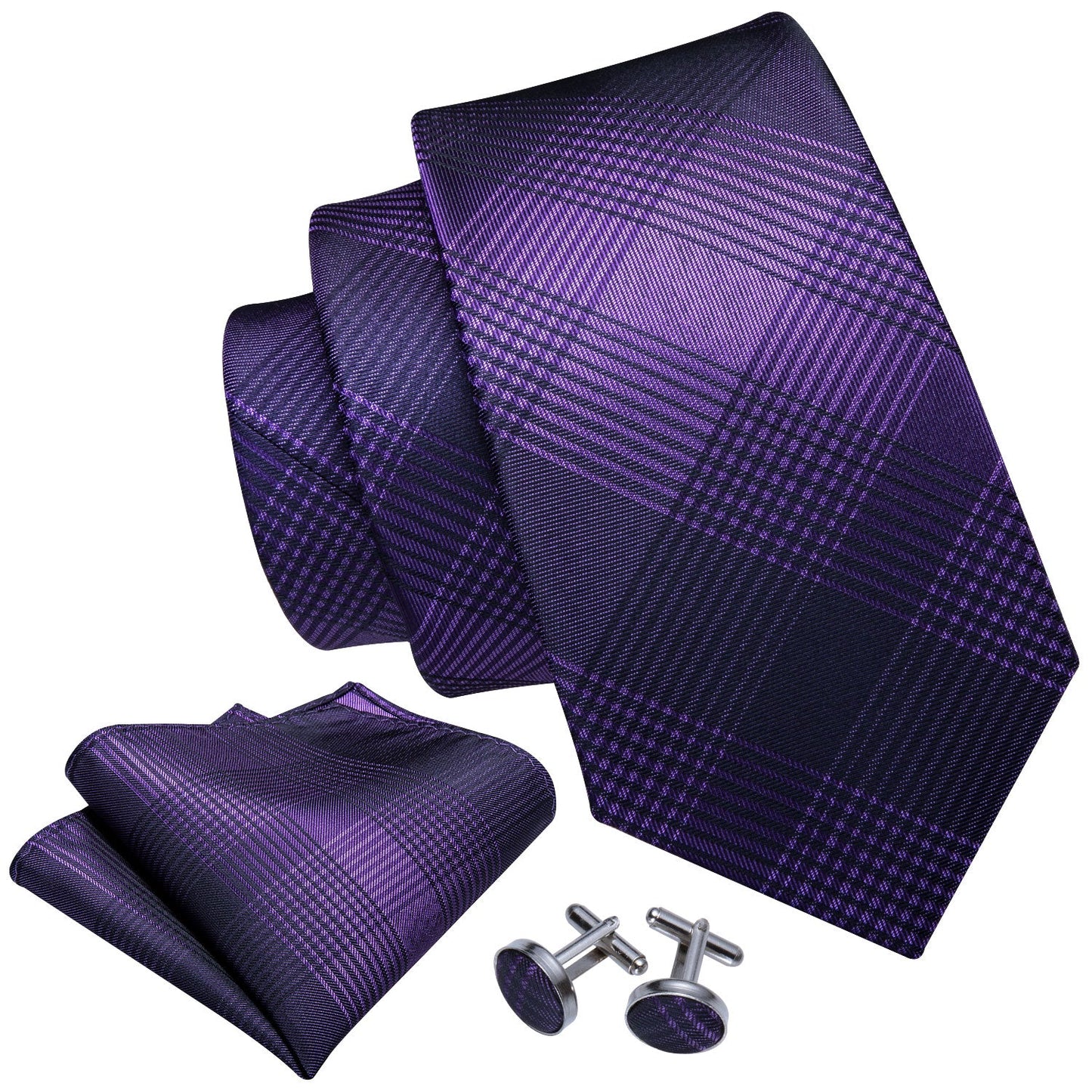 Dark Purple Tie Set with Black Diagonal Lines