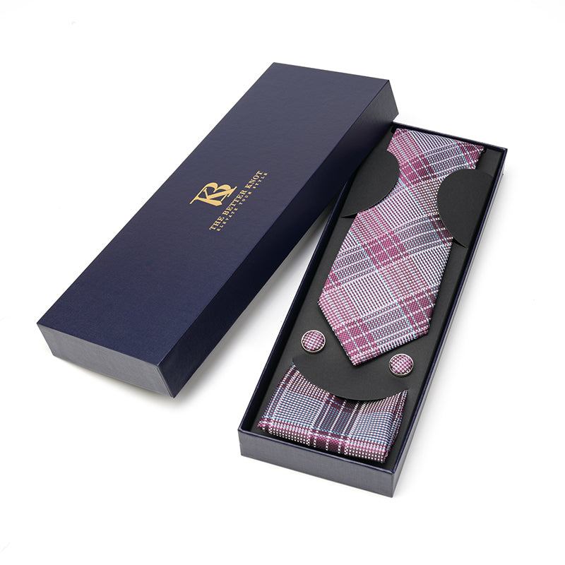 Gray and Burgundy Silk Tie Set