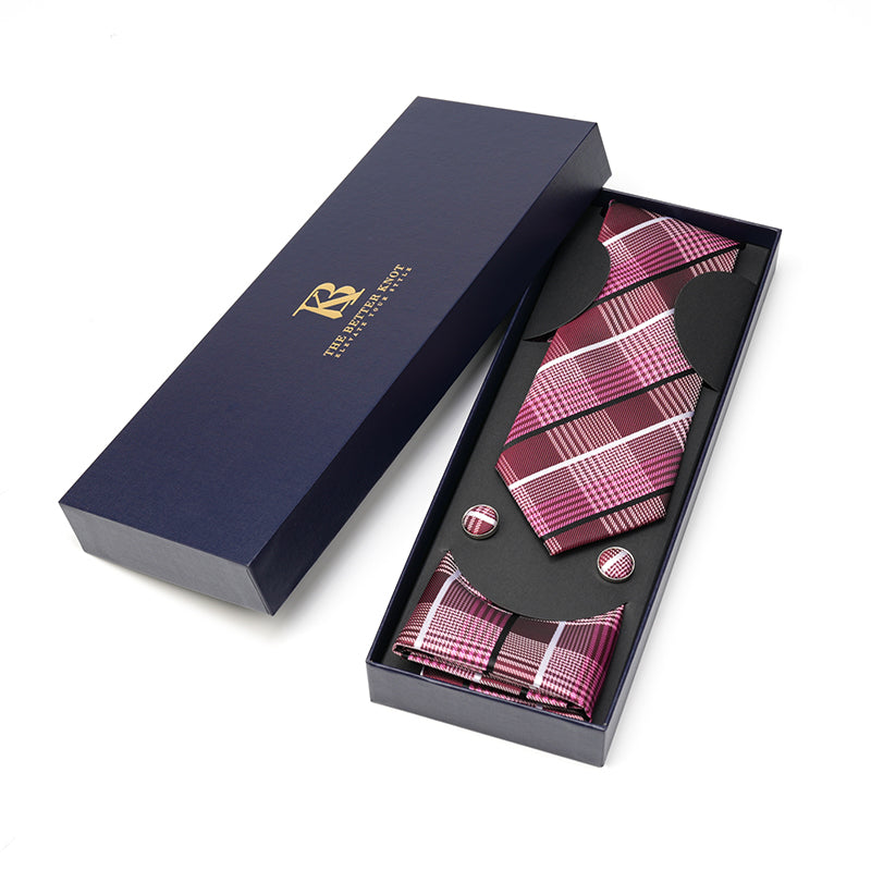 Burgundy and White Pattern Tie Set