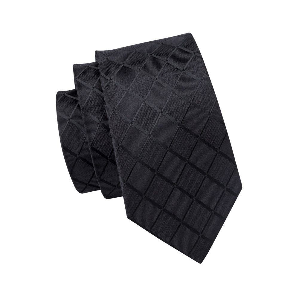 Black Silk Tie Set – 63" Length (Diamond Patterns)