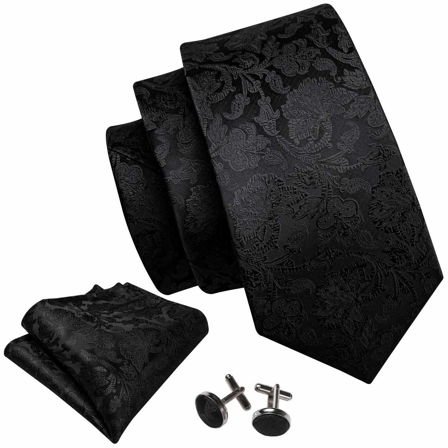 Black Silk Tie Set – 63" Length (Paisley Pattern)
