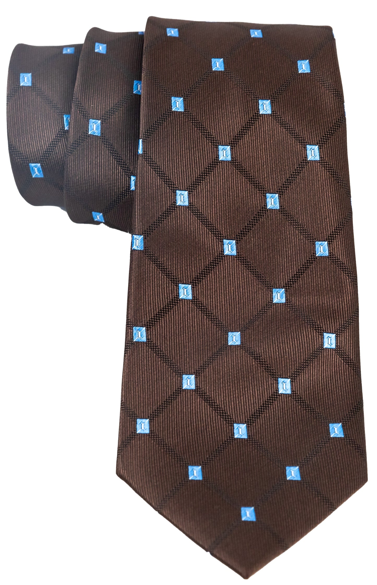Chocolate Brown Tie Set with light blue Pattern
