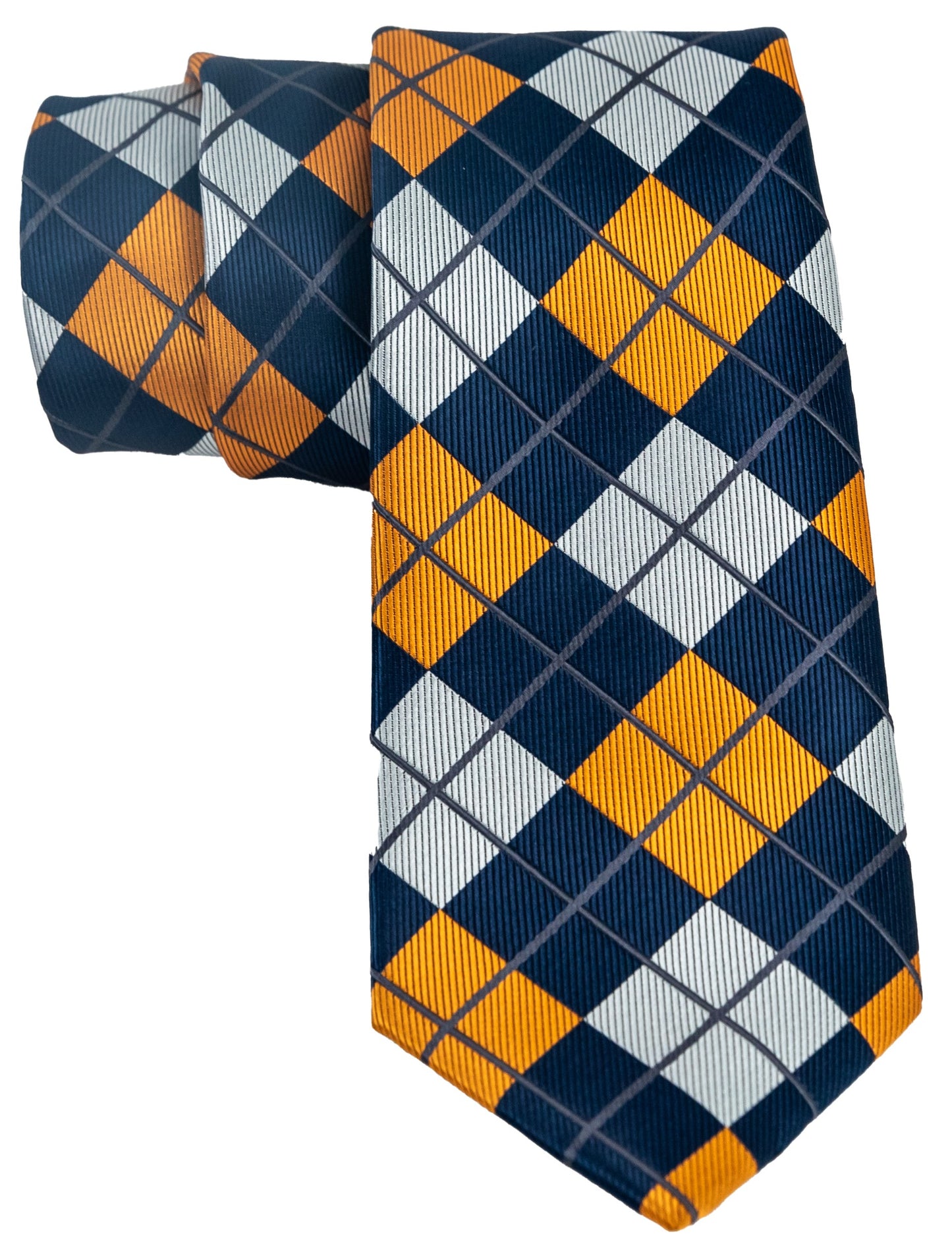Navy Blue, Light Gray and Orange Pattern Silk Tie Set
