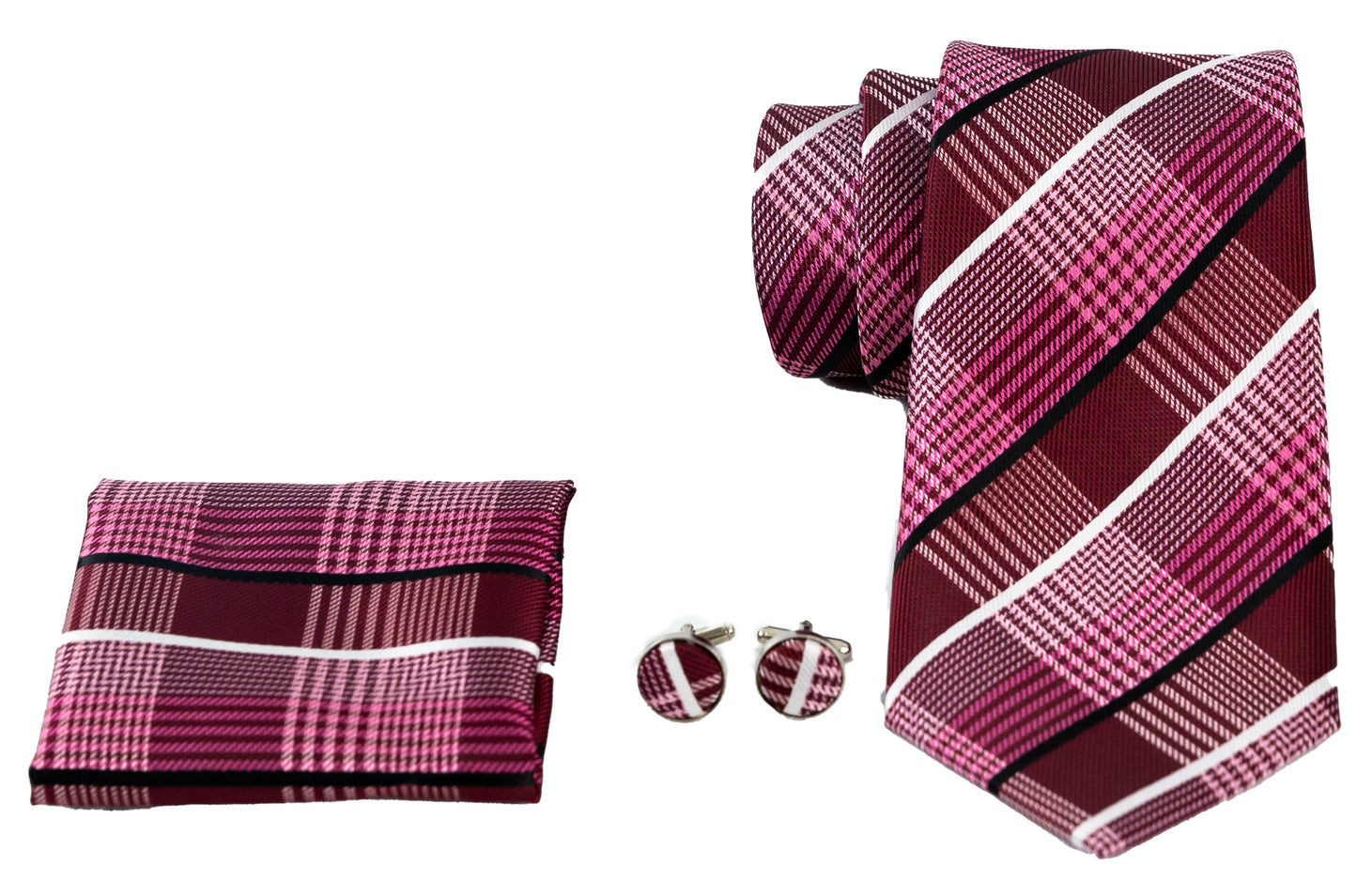 Burgundy and White Pattern Tie Set
