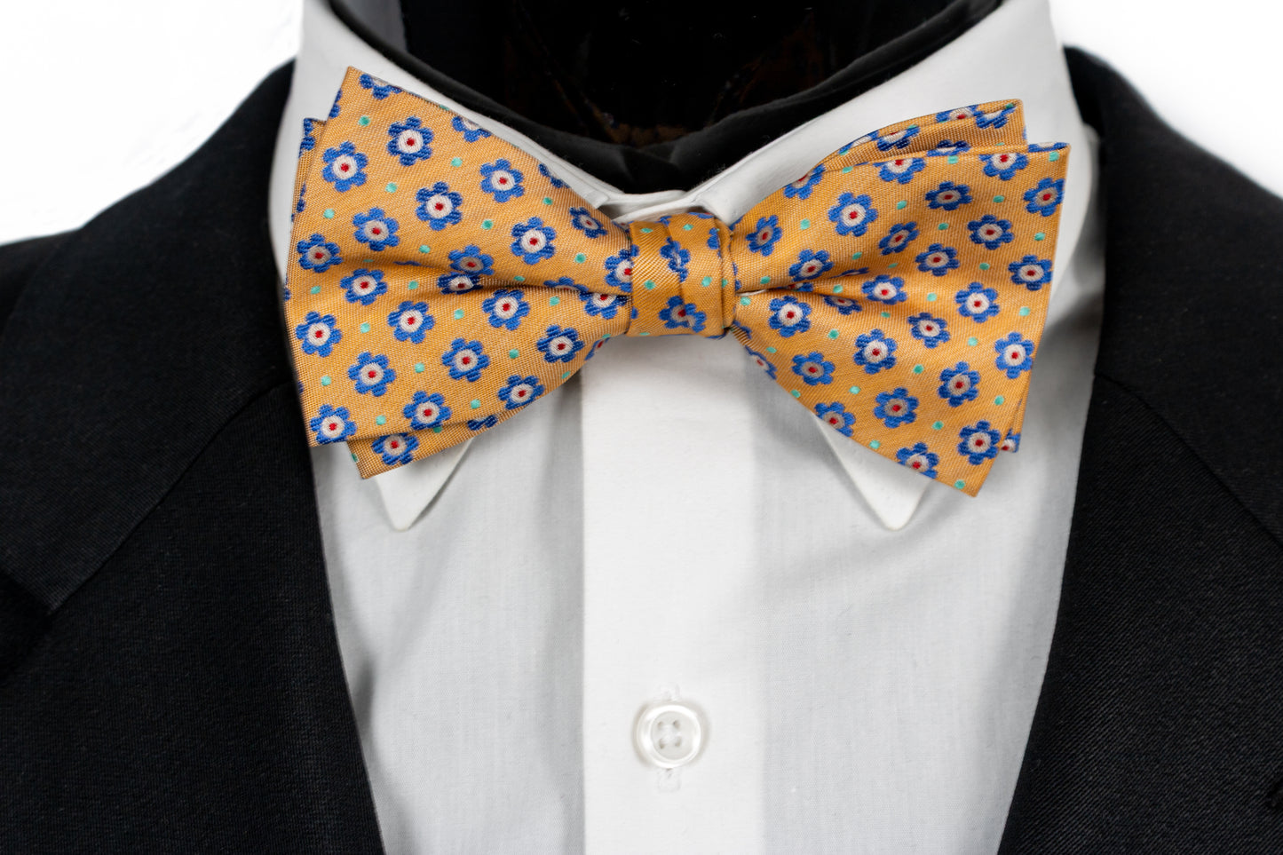 Soft Orange, Blue, Silk Pretied Bow Tie
