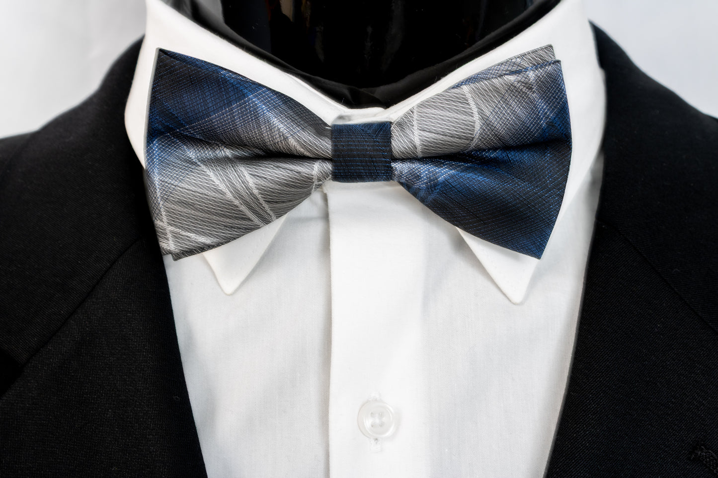 Navy and Gray Silk Pretied Bow Tie