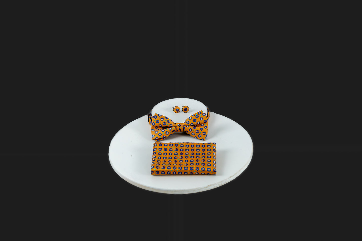 Soft Orange, Blue, Silk Pretied Bow Tie