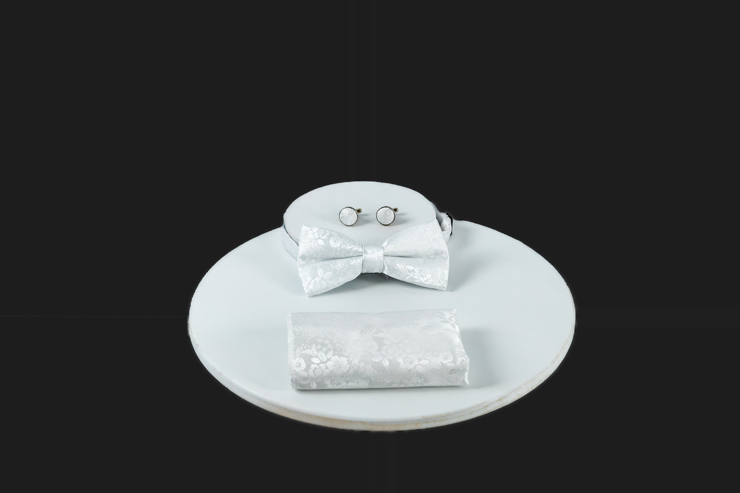 White on White floral Pretied Bow Tie
