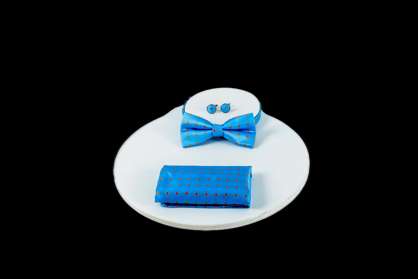 Light Blue, Orange Dots Silk Pretied Bow Tie
