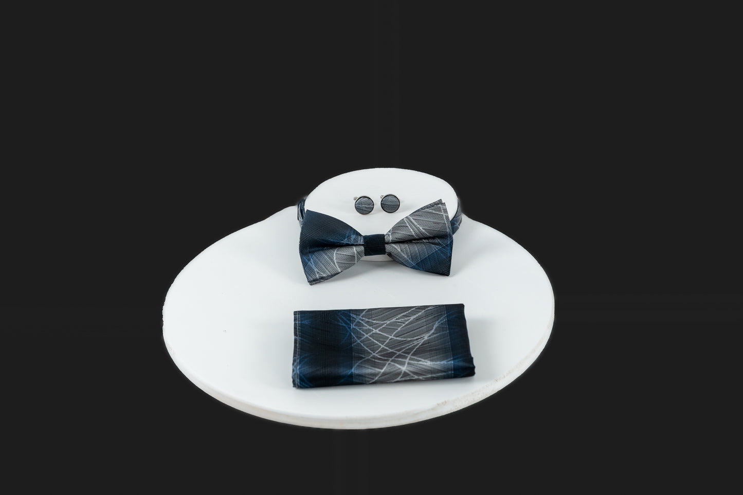 Navy and Gray Silk Pretied Bow Tie