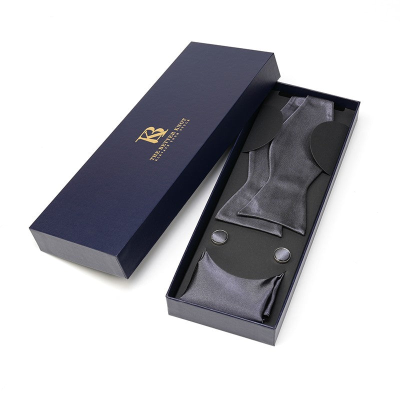 Self-Tie Dark Gray Silk Bow Tie Set – Timeless Elegance for Every Occasion