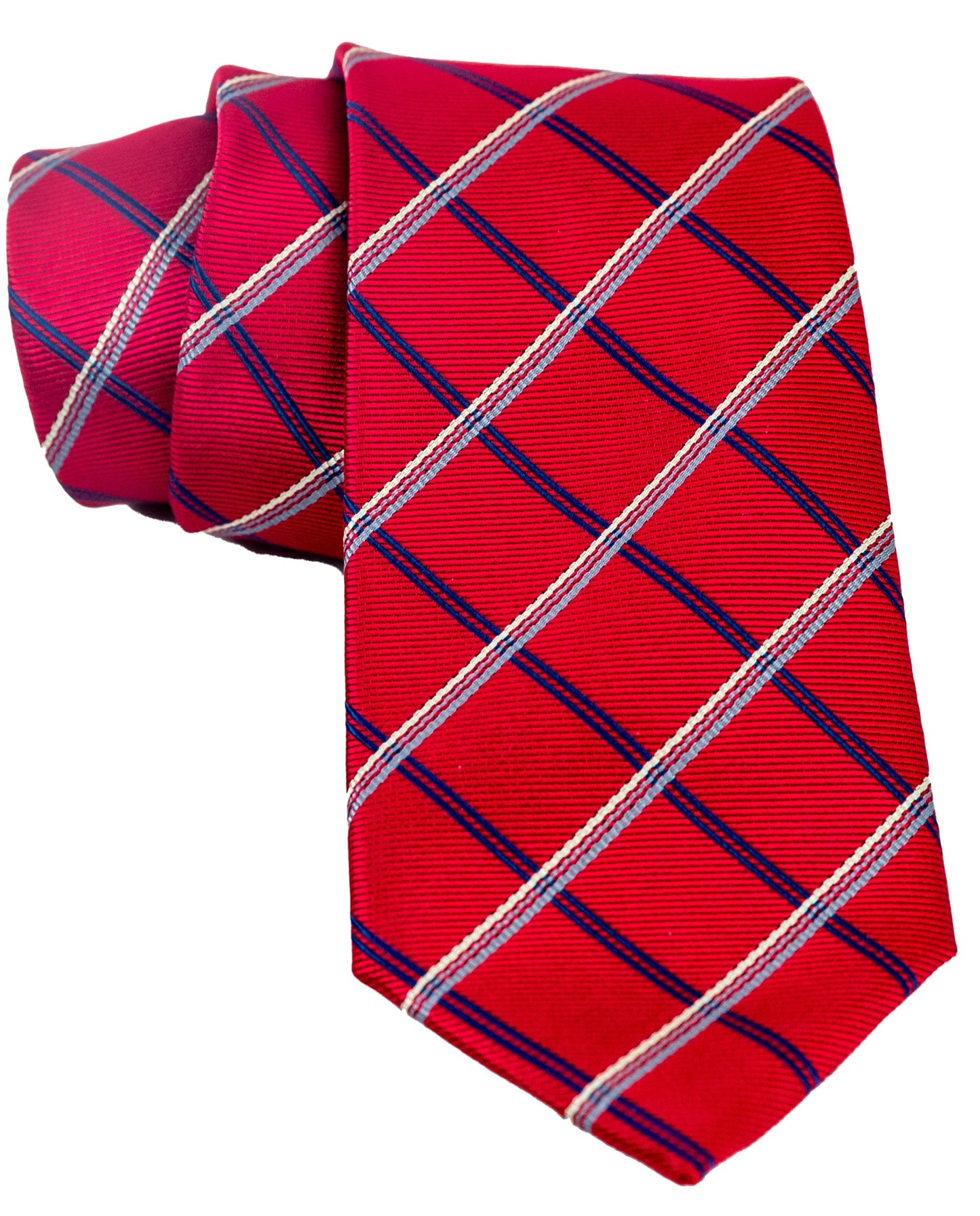 Regal Red Tie Set with Navy Blue and White diagonal lines