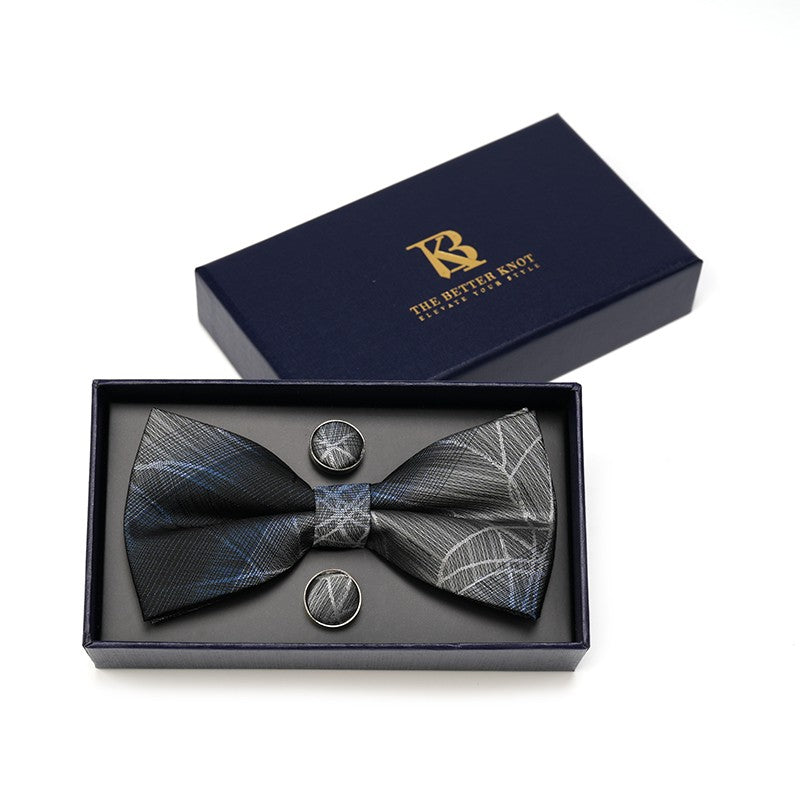 Navy and Gray Silk Pretied Bow Tie