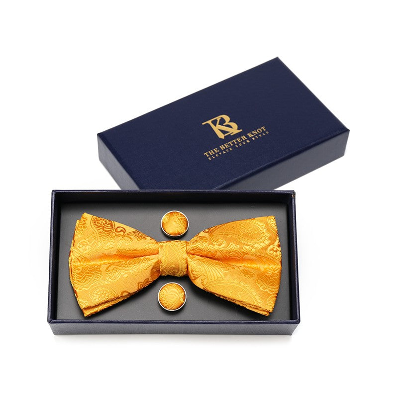 Solid Gold Design Silk Pretied Bow Tie