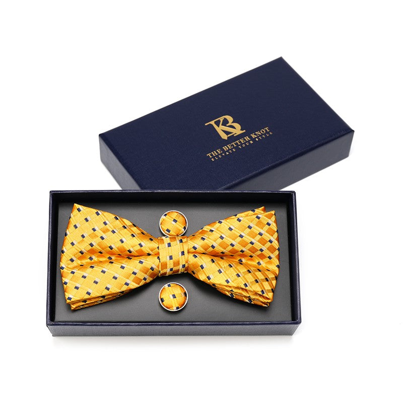 Gold and Black Silk Pretied Bow Tie