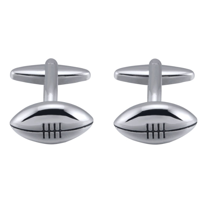 silver- steel football cufflinks