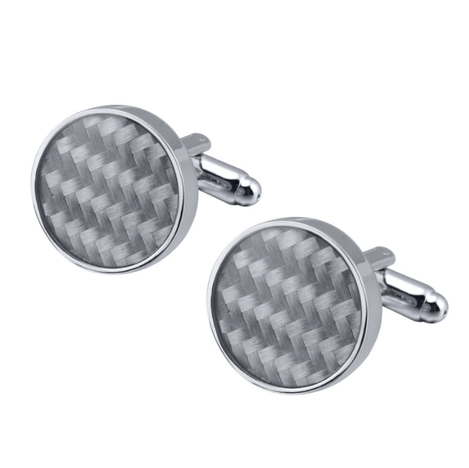 Silver-Steel round face basket weave design cufflinks