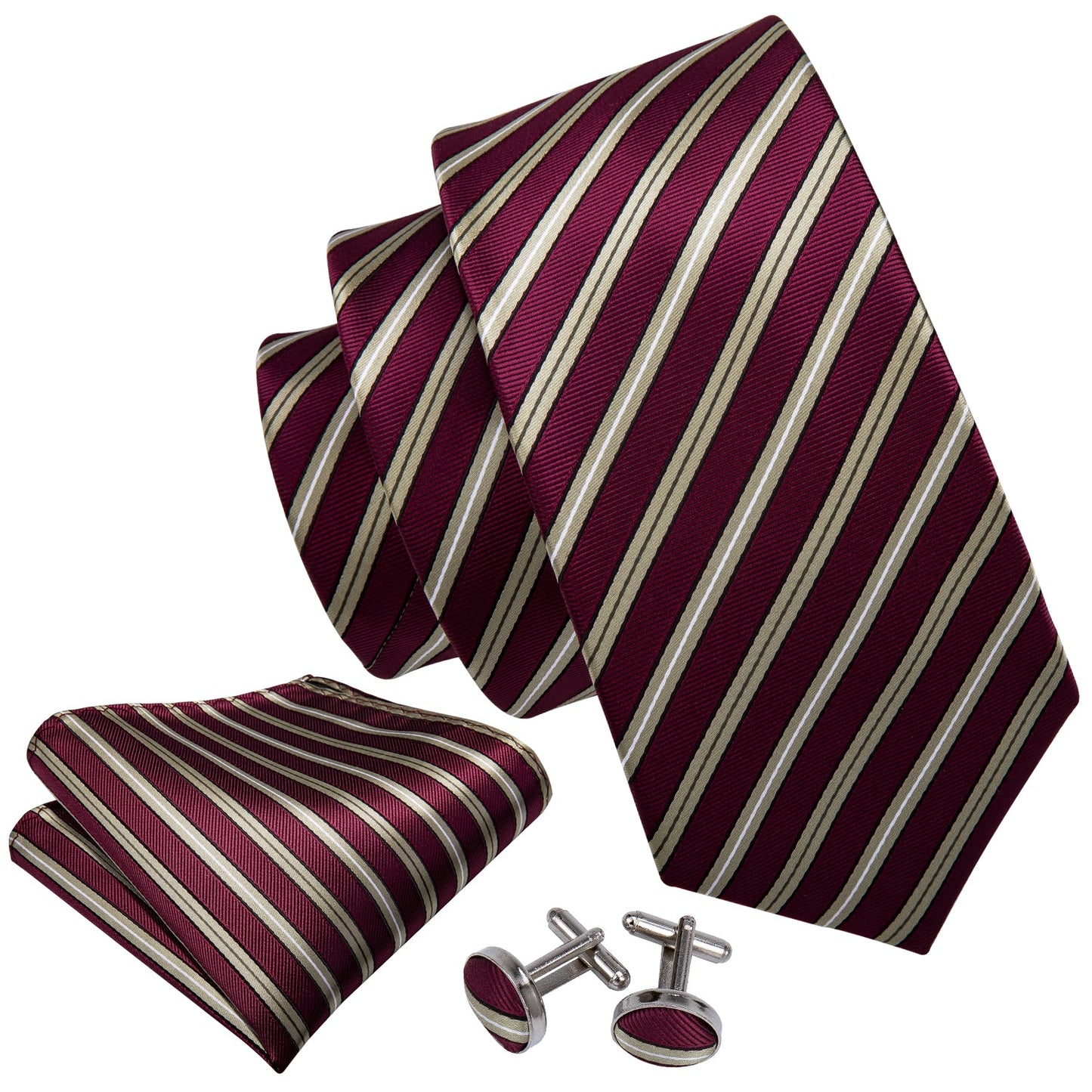 Burgundy with Gold stripes Tie Set