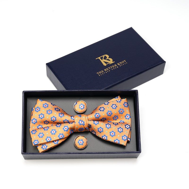 Soft Orange, Blue, Silk Pretied Bow Tie