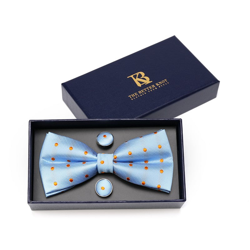 Light Blue, Orange Dots Silk Pretied Bow Tie