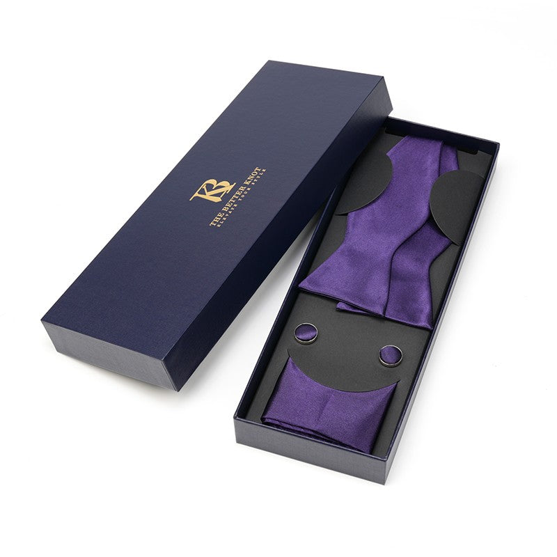 Self-Tie Purple Silk Bow Tie Set – Timeless Elegance for Every Occasion