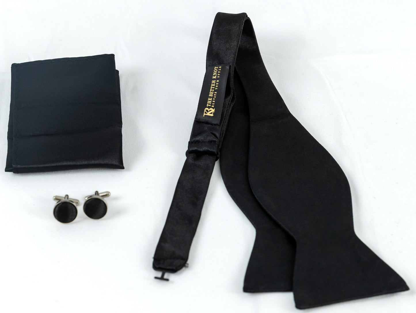 Self-Tie Black Silk Bow Tie Set- Classic Elegance for Any Occasion