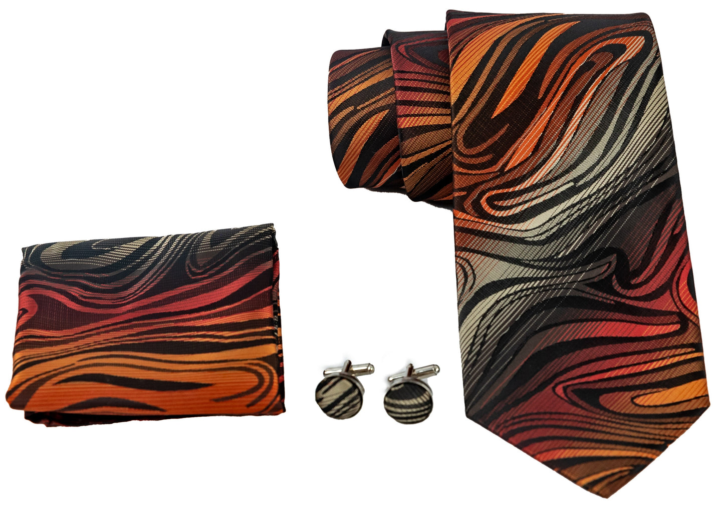 Burnt Orange, Black and Tan Tie Set