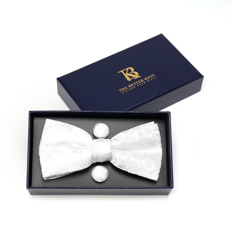 White on White floral Pretied Bow Tie