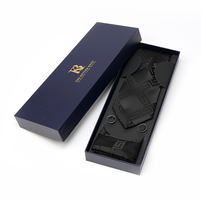 Black Embossed Silk Tie Set