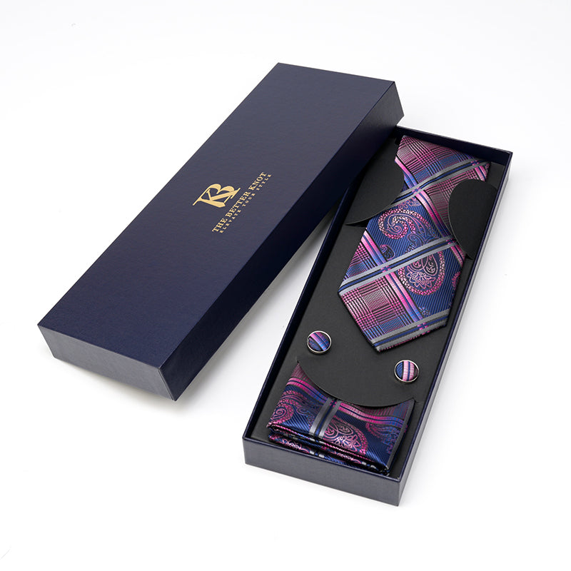 Purple and Blue Pattern Tie Set