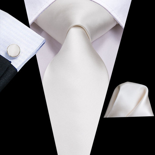 Solid White Silk Tie Set