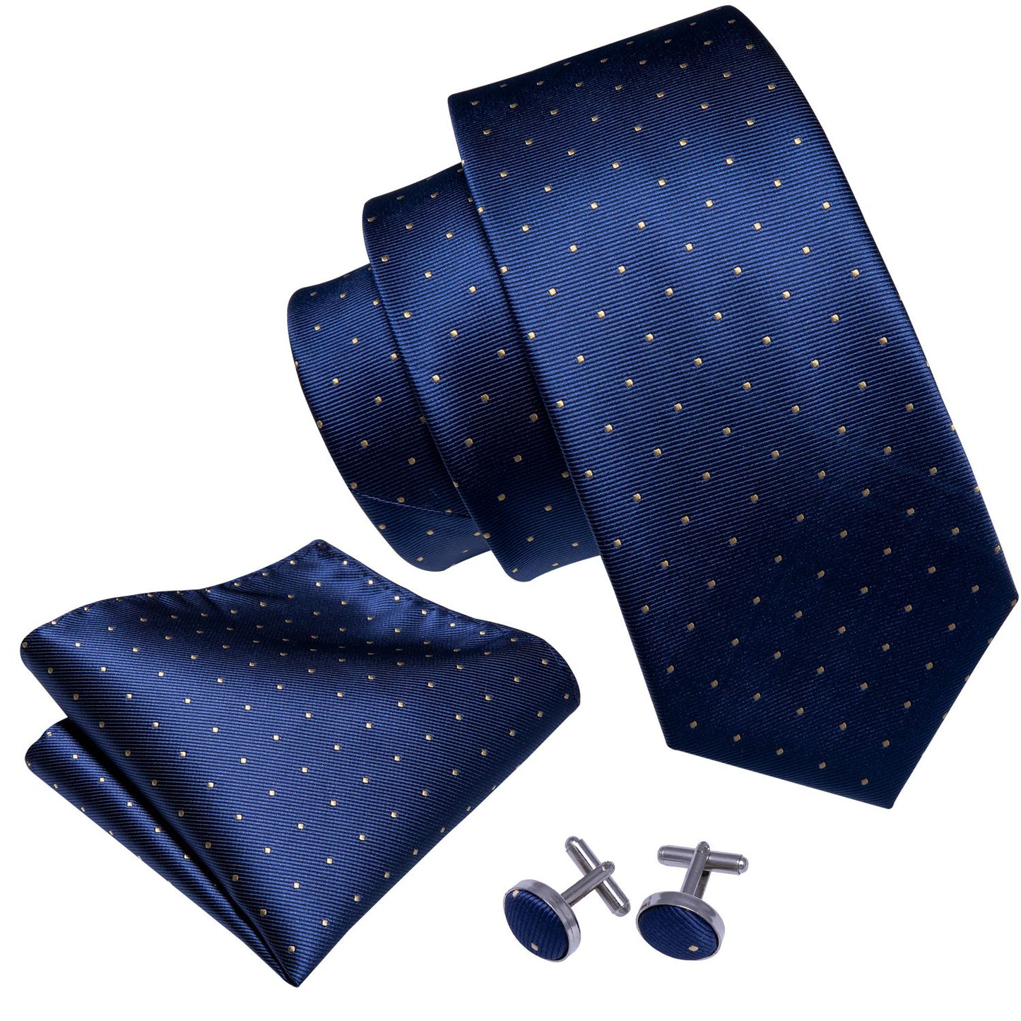 Regal Blue Tie Set with Gold Square Dots