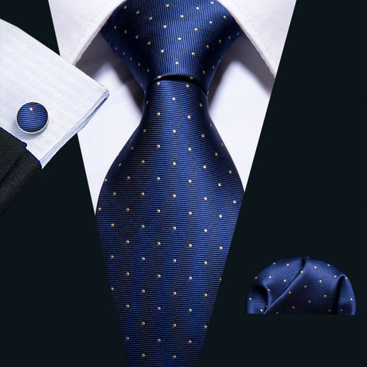 Regal Blue Tie Set with Gold Dots
