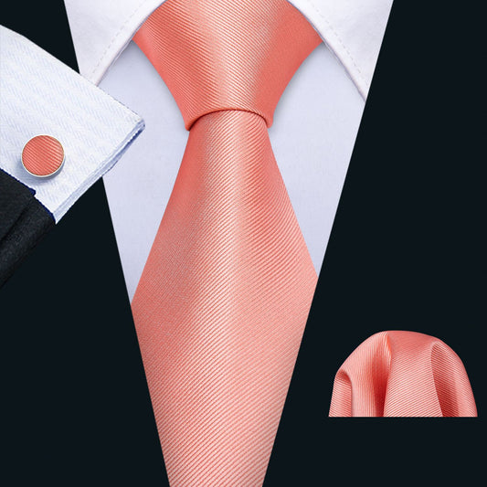 Premium silk tie set in Smooth Peach , including a matching pocket square and cufflinks. Sophisticated and versatile for any occasion. Crafted for timeless elagance."