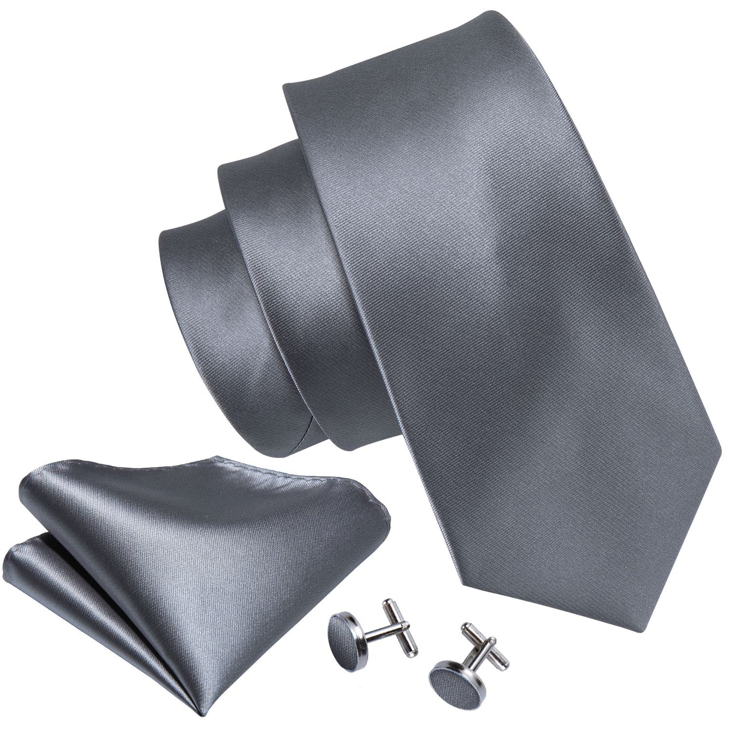 Solid Gray Silk Tie Set