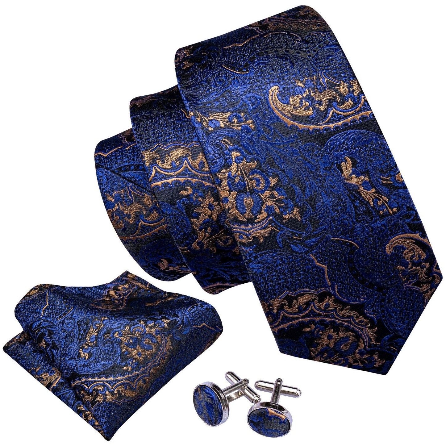 Blue and Gold Paisley Silk Tie Set