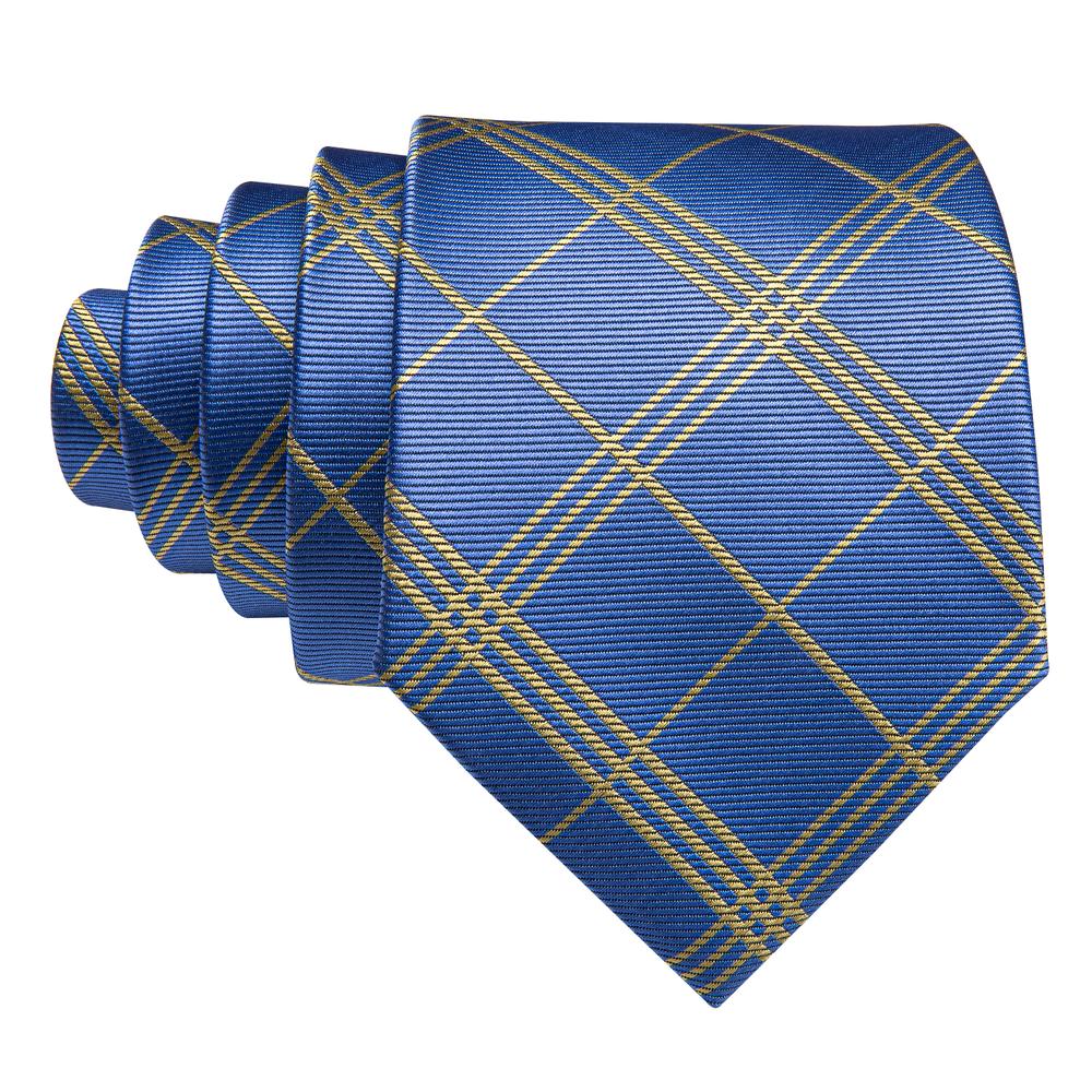 Blue tie set with gold diagonal lines