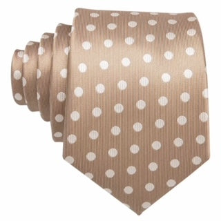 Tan with Cream polka-dots Silk Tie Set