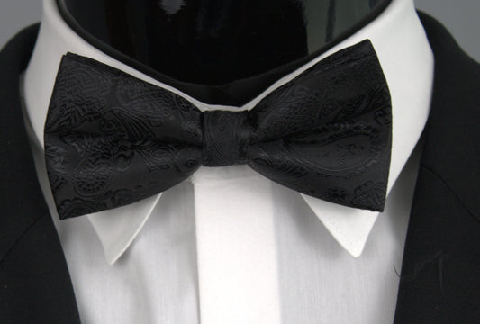 Black Paisley Silk Pretied Bow Tie Set
