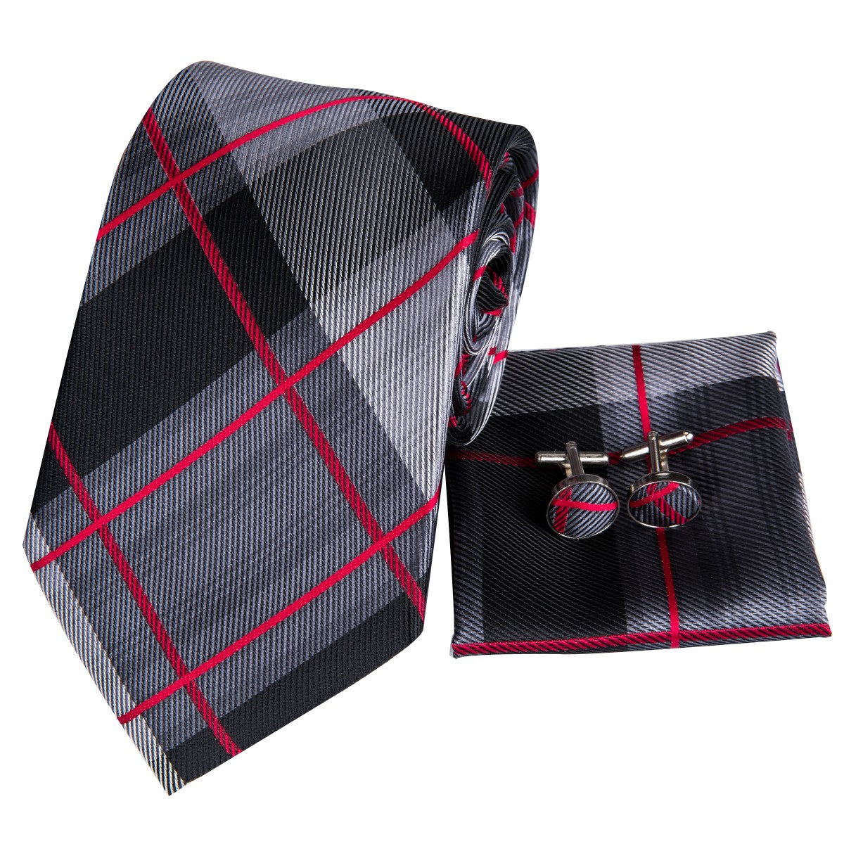 The Metro Crimson Plaid Silk Tie Set (58")