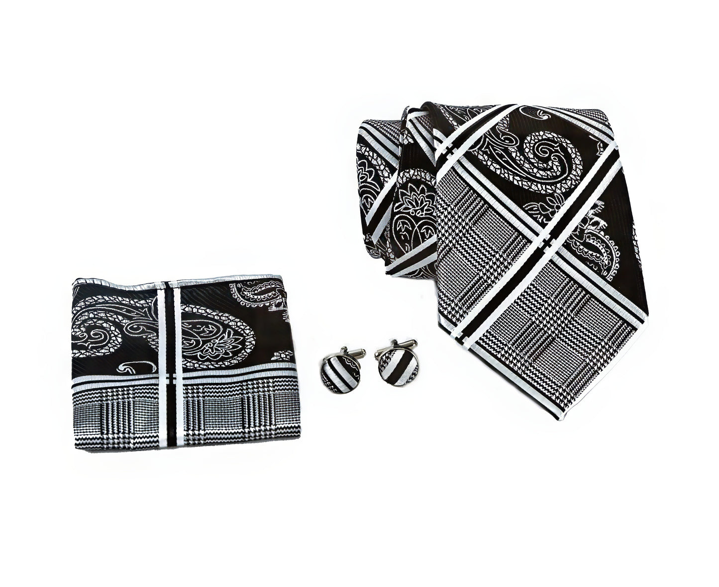 Black and Silver Pattern Tie Set