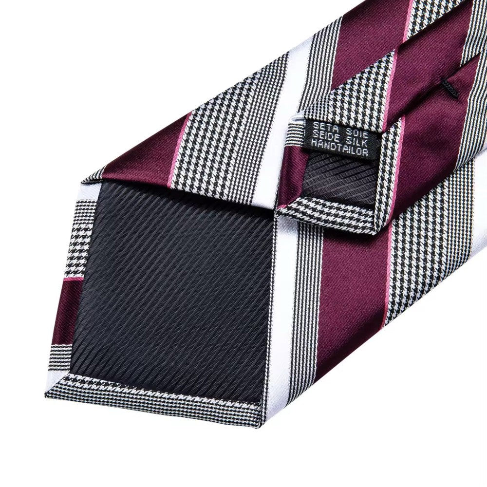 Burgundy, Gray and White Silk Tie Set