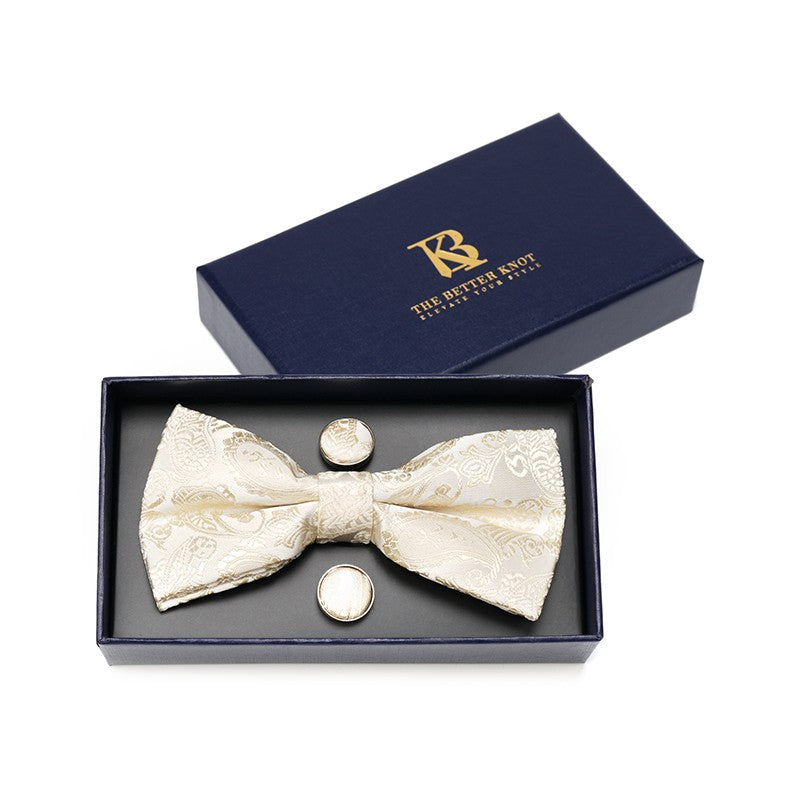 Soft Beige-Paisley Design Bowtie Set