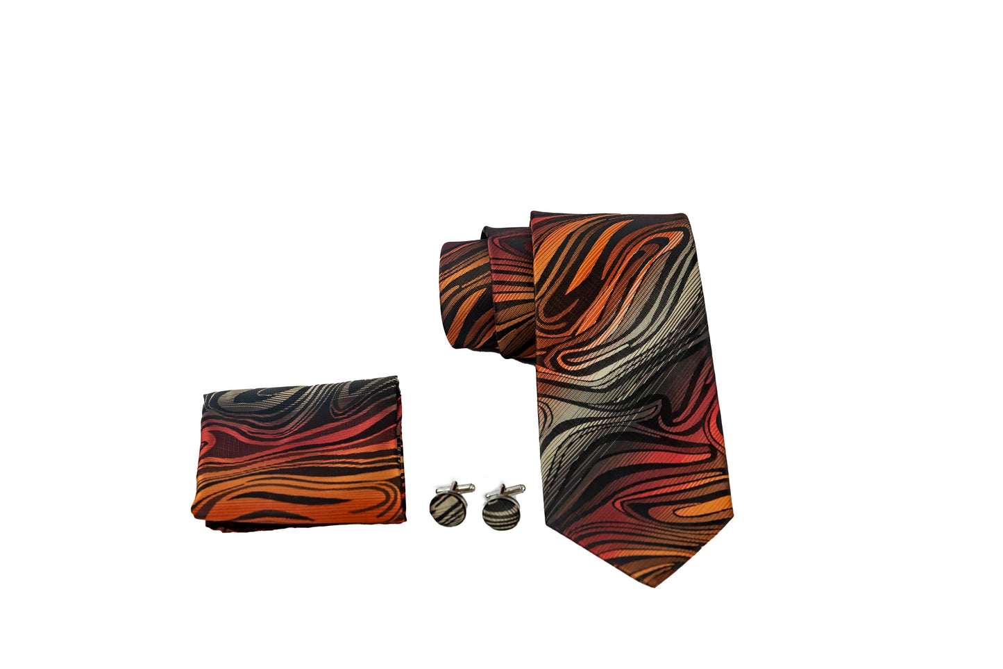 Burnt Orange, Black and Tan Tie Set