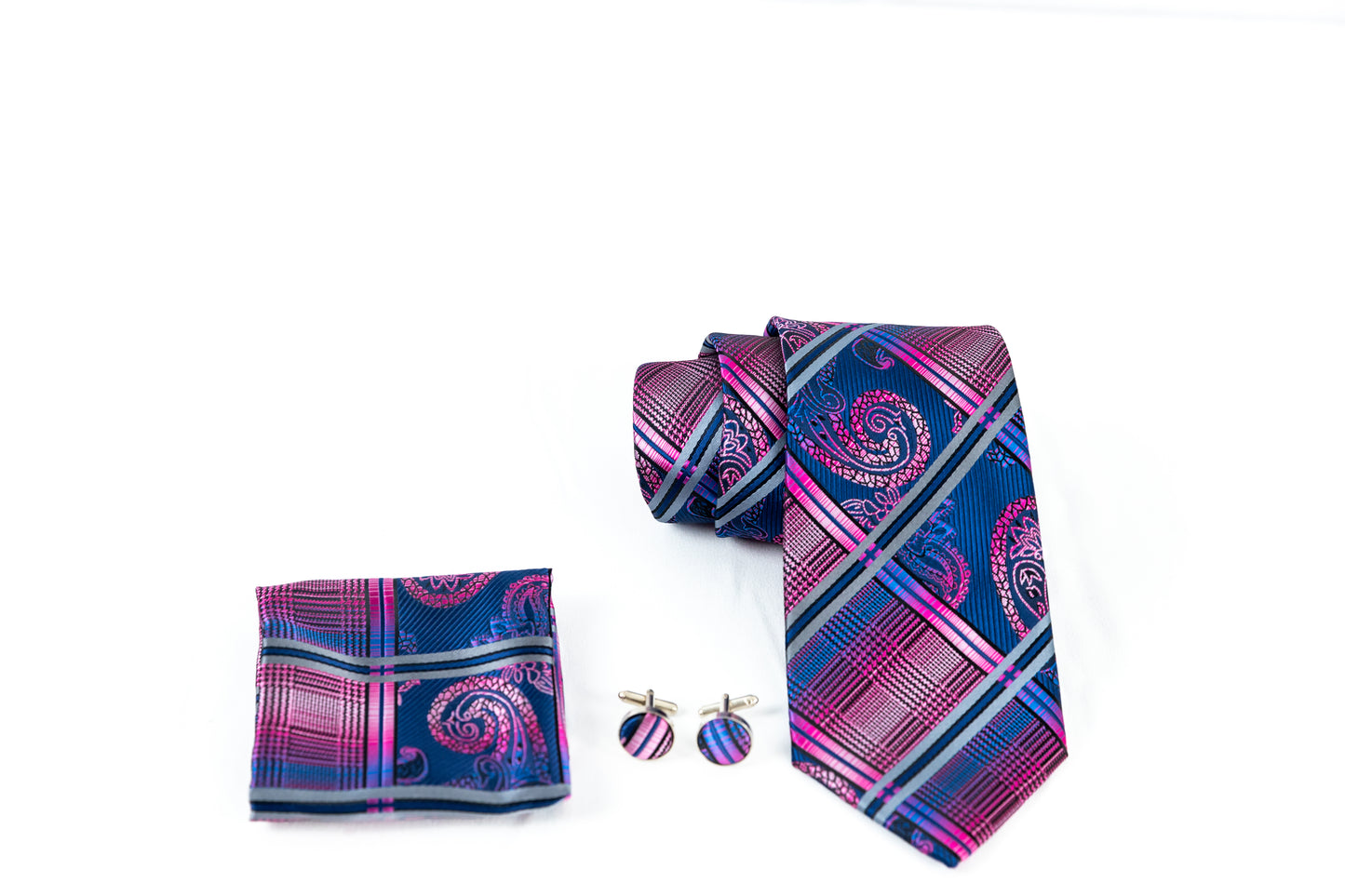 Purple and Blue Pattern Tie Set