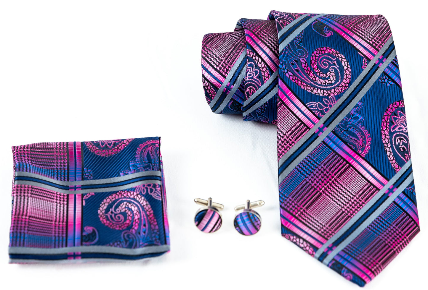 Purple and Blue Pattern Tie Set
