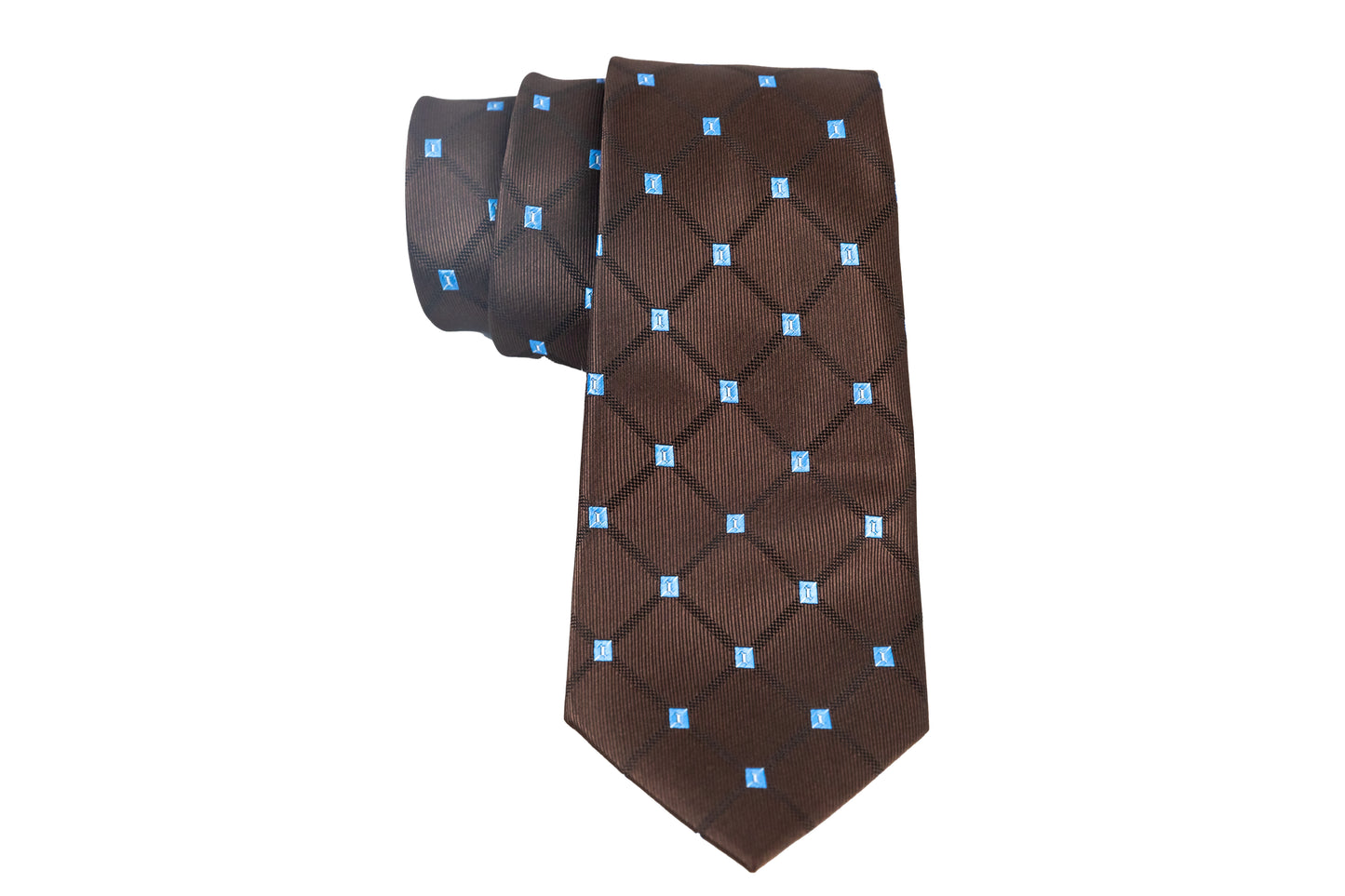 Chocolate Brown Tie Set with light blue Pattern