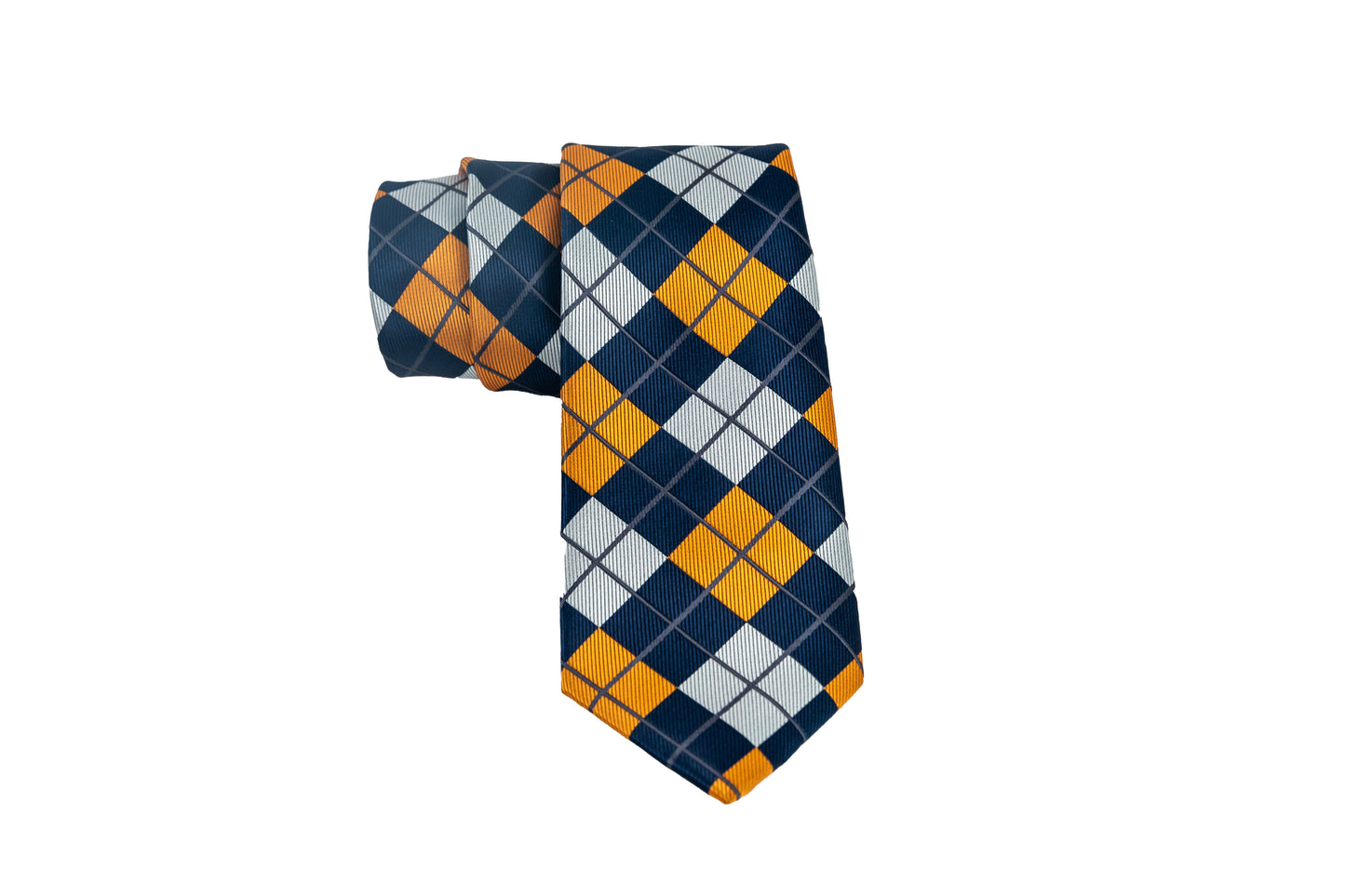 Navy Blue, Light Gray and Orange Pattern Silk Tie Set