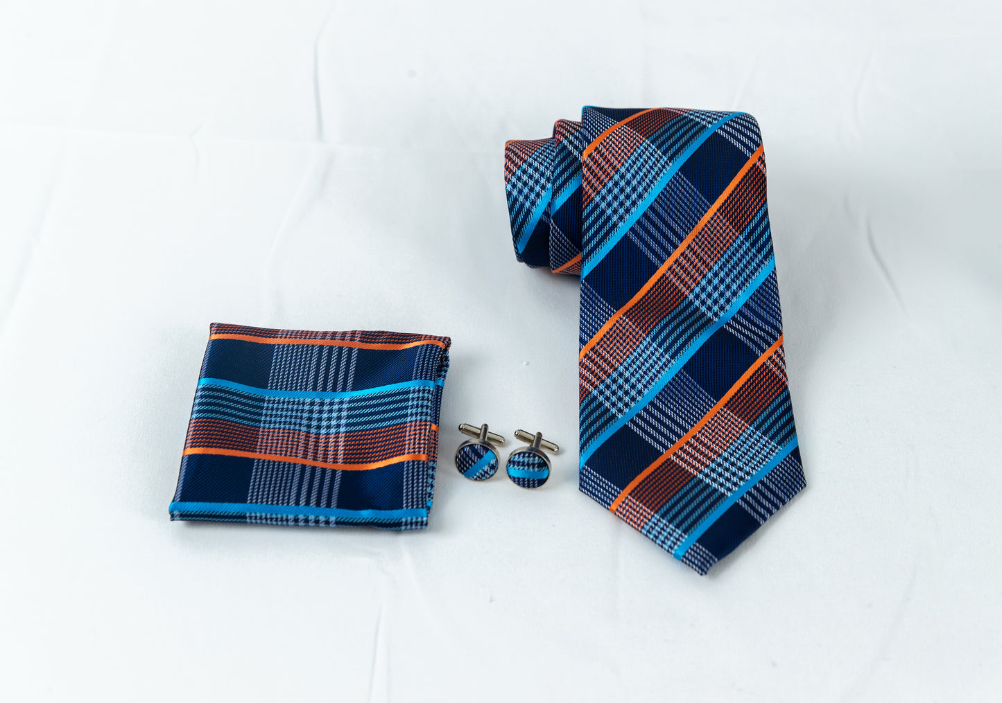 Navy Blue and Orange Silk Tie Set