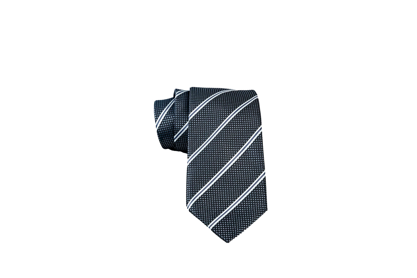 Gray Silk Tie Set with a double thin Diagonal Lines